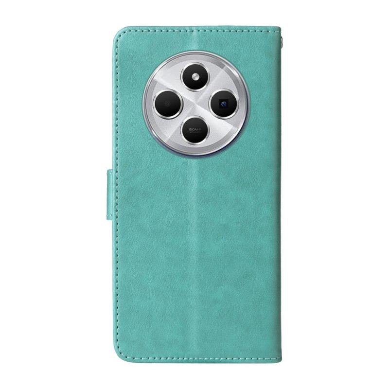 Bőrtok Poco C75 Virágok És Pillangók Nyakpánttal