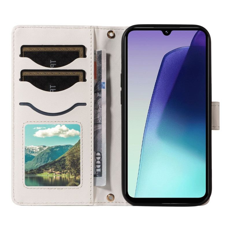 Kinyitható Bőrtok Poco C75 Steppelt Vállpánttal És Csuklópánttal