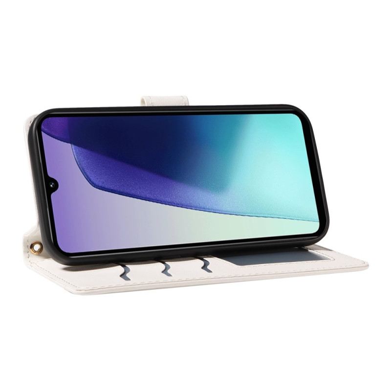 Kinyitható Bőrtok Poco C75 Steppelt Vállpánttal És Csuklópánttal