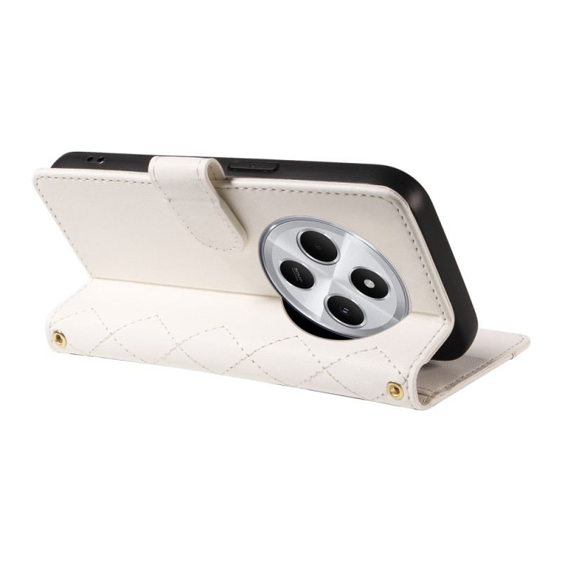 Kinyitható Bőrtok Poco C75 Steppelt Vállpánttal És Csuklópánttal