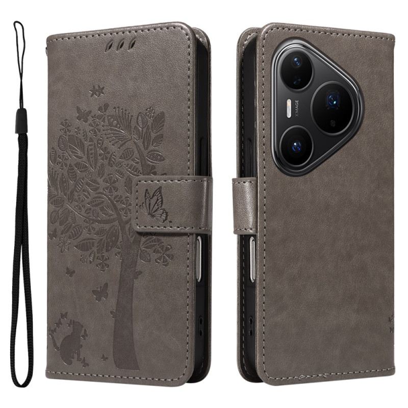 Bőrtok Huawei Pura 80 Pro Macska És Fa Minta