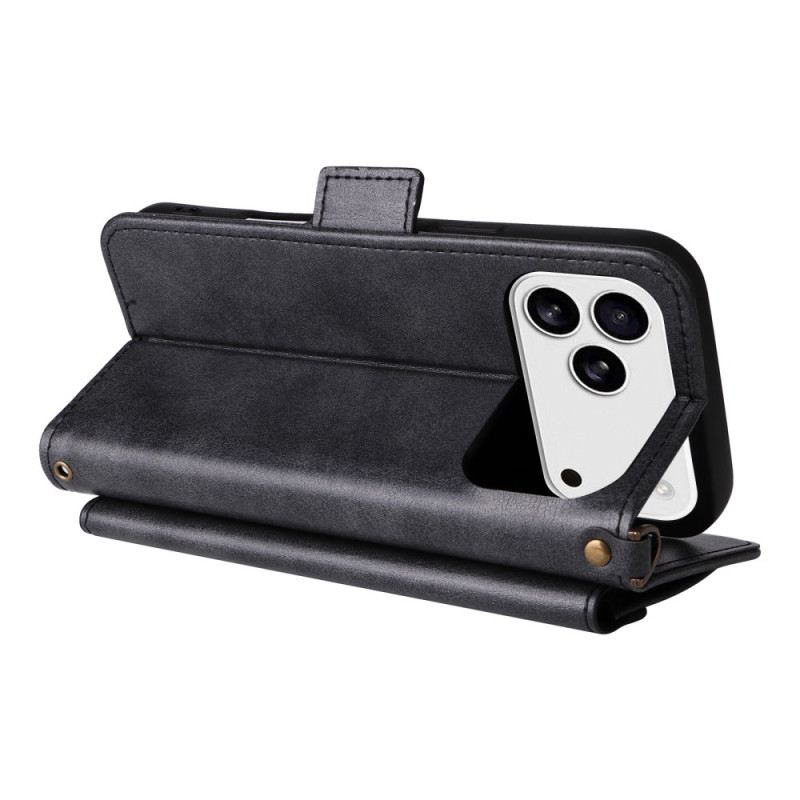 Fliptok iPhone 17 Pro Retró Pénztárca Vállpánttal