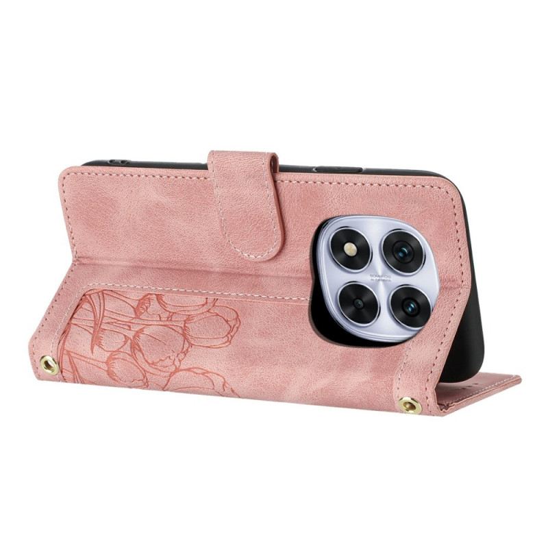 Bőrtok Xiaomi Redmi Note 14 Pro 4g Virágmintás Pánttal