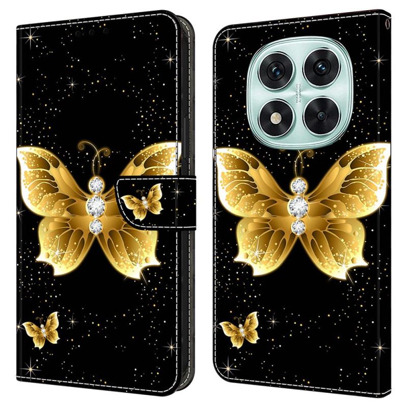 Kinyitható Bőrtok Xiaomi Redmi Note 14 Pro 4g Arany Pillangók