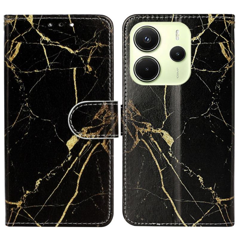 Kinyitható Bőrtok Xiaomi Redmi Note 14 Pro 4g Fekete És Arany Márvány
