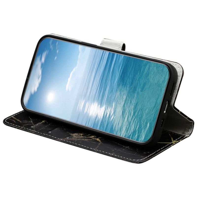 Kinyitható Bőrtok Xiaomi Redmi Note 14 Pro 4g Fekete És Arany Márvány