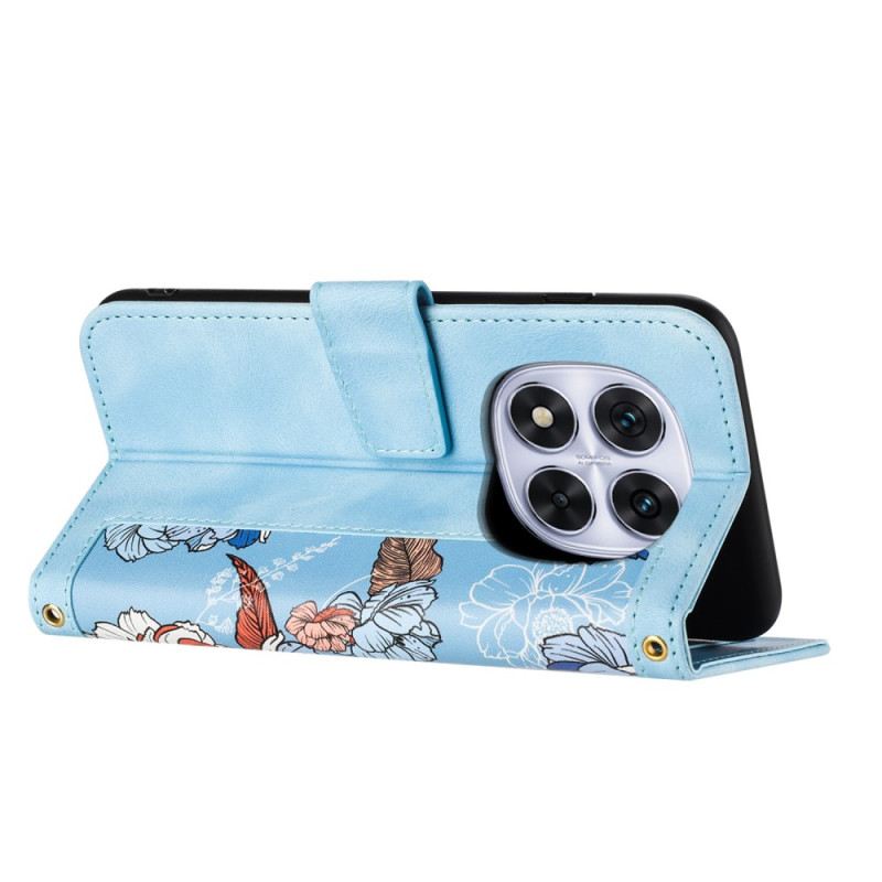 Kinyitható Bőrtok Xiaomi Redmi Note 14 Pro 4g Grafikus Virágok Pánttal