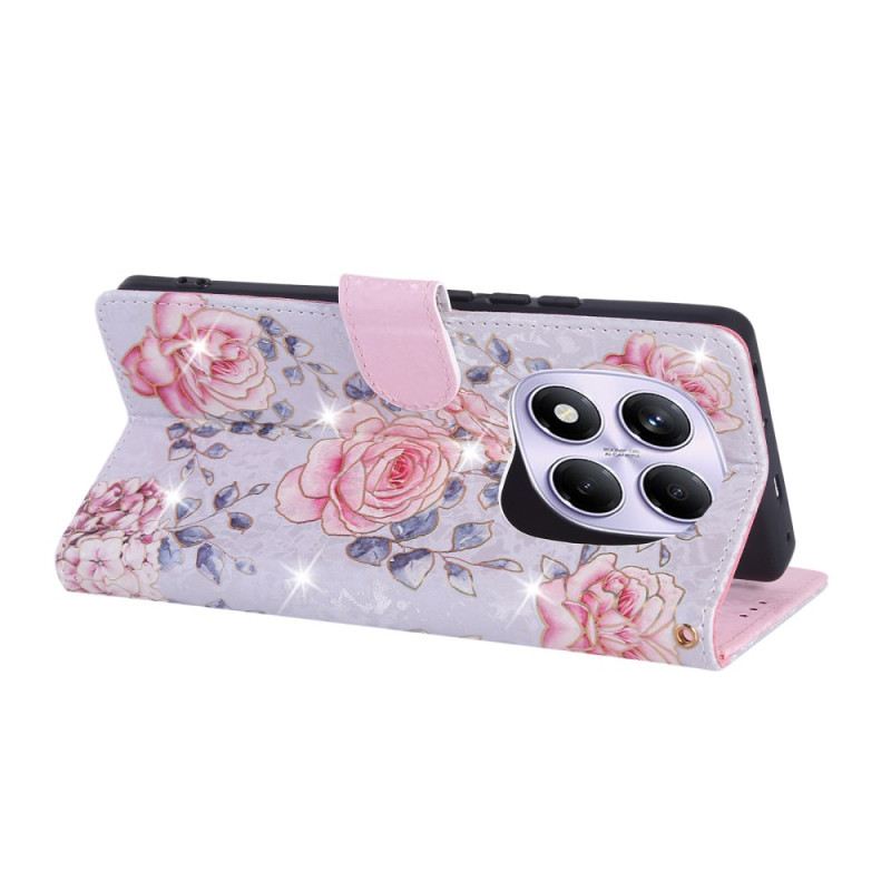 Kinyitható Bőrtok Xiaomi Redmi Note 14 Pro 4g Rfid-szűrős Virágminta