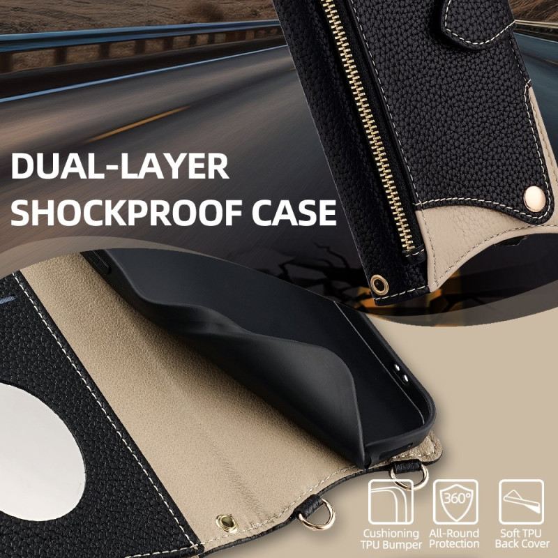 Kinyitható Tokok Xiaomi Redmi Note 14 Pro 4g Kétszínű Pénztárca Lánccal