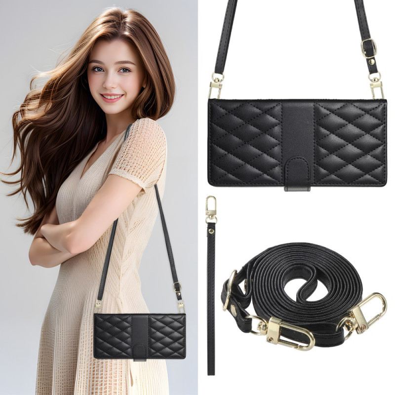 Bőrtok Realme 14 Pro 5g Steppelt Kialakítás Pánttal És Vállpánttal