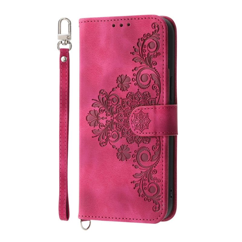 Kinyitható Bőrtok Realme 14 Pro 5g Virágos Csipke Pánttal