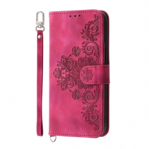 Kinyitható Bőrtok Realme 14 Pro 5g Virágos Csipke Pánttal