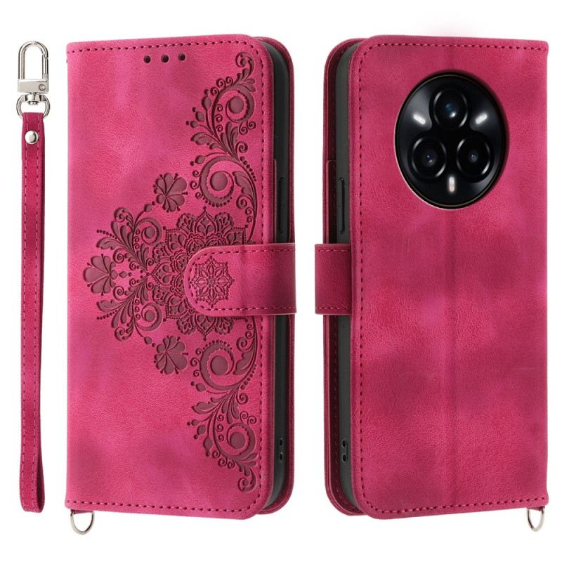 Kinyitható Bőrtok Realme 14 Pro 5g Virágos Csipke Pánttal