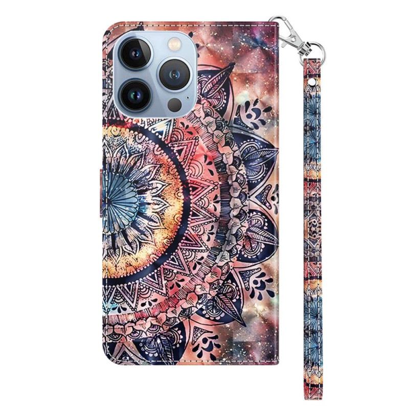Fliptok / Bőrtok iPhone 14 szíjjal Pro Színes Pántos Mandala