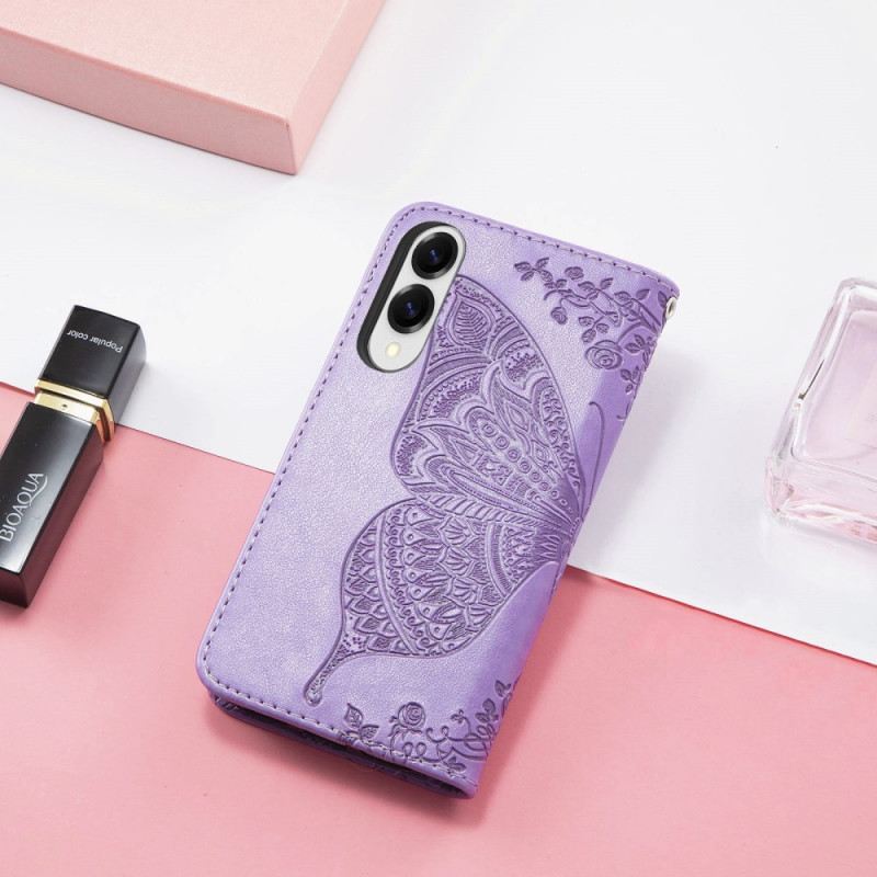 Bőrtok Samsung Galaxy S25 5g Edge Barokk Pillangó Csuklópánttal