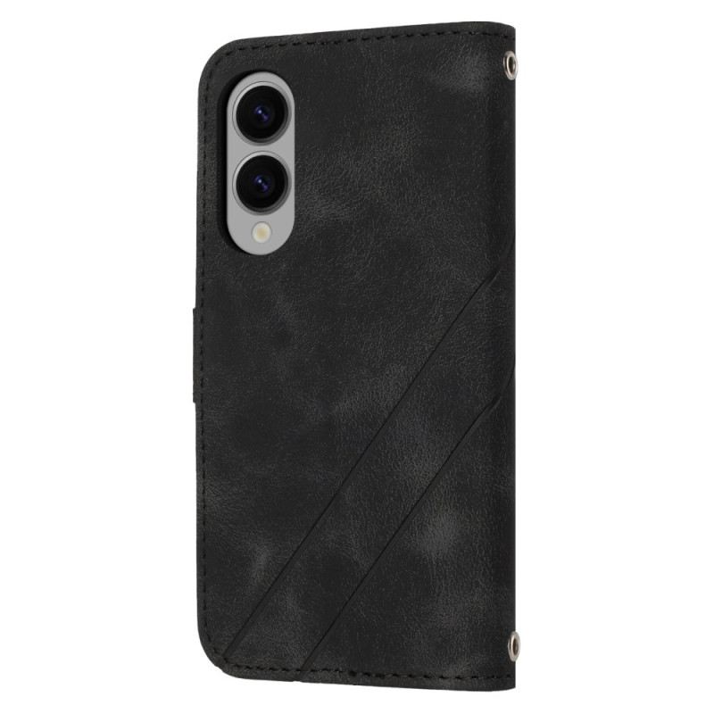 Bőrtok Samsung Galaxy S25 5g Edge Nyomott Vonalakkal Díszített Pánt