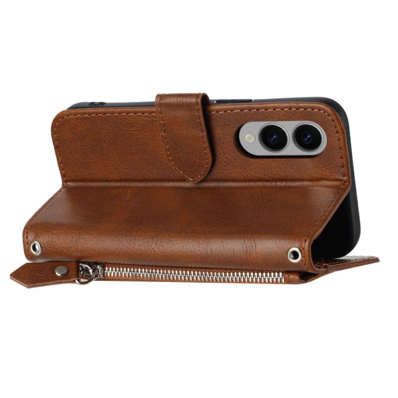 Bőrtok Samsung Galaxy S25 5g Edge Vintage Pénztárca Pánttal És Vállpánttal