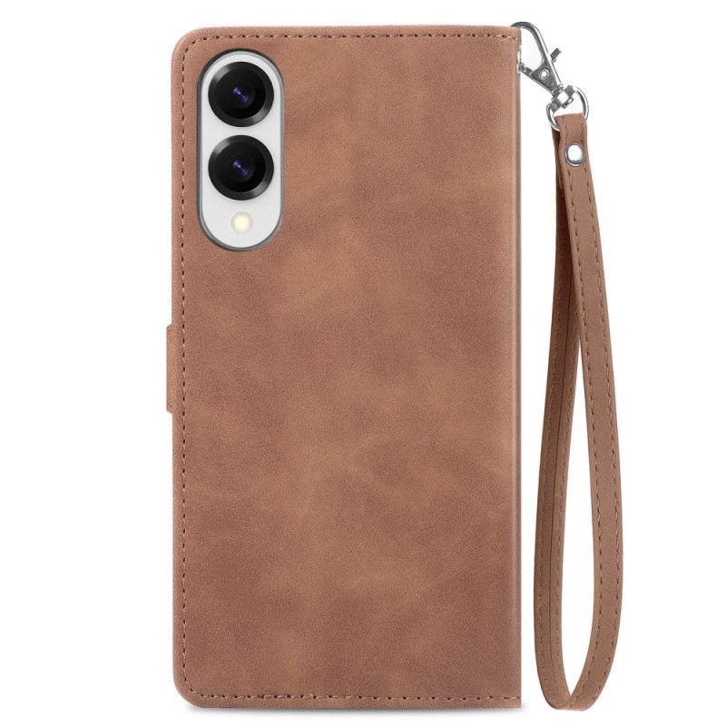 Bőrtok Samsung Galaxy S25 5g Edge Virágmintás Cipzáras Pénztárca