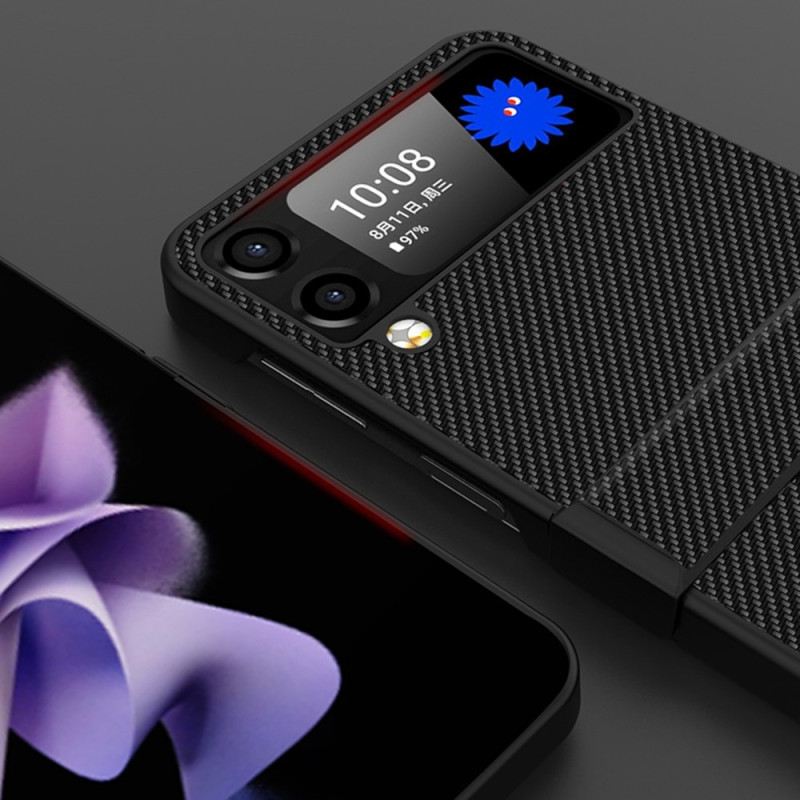 Fliptok Samsung Galaxy Z Flip 4 Bőrtok Szénszálas Párkány Oldalsó Zsanér