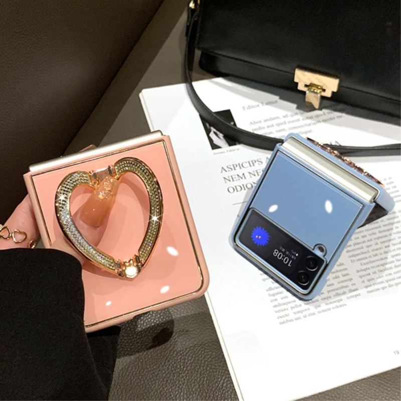 Fliptok Samsung Galaxy Z Flip 4 Bőrtok Szív Állvány