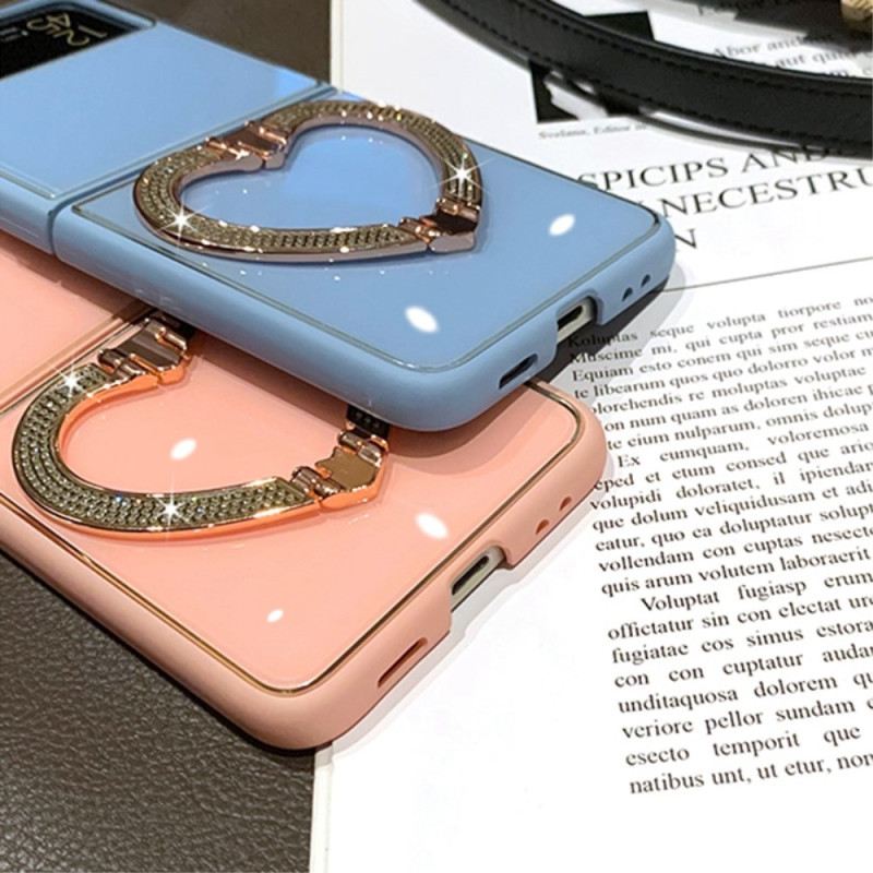 Fliptok Samsung Galaxy Z Flip 4 Bőrtok Szív Állvány