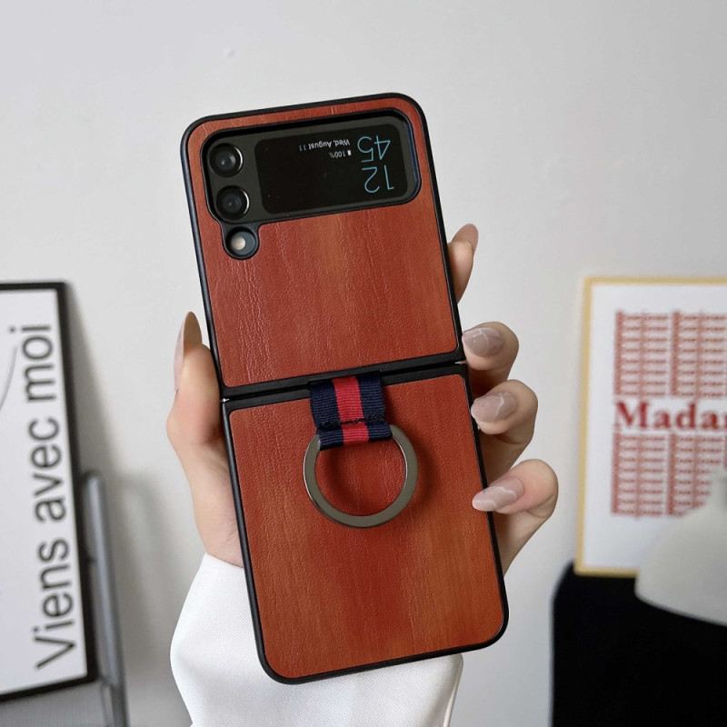 Fliptok Samsung Galaxy Z Flip 4 Bőrtok Tűz Bőr Hatás Gyűrűvel