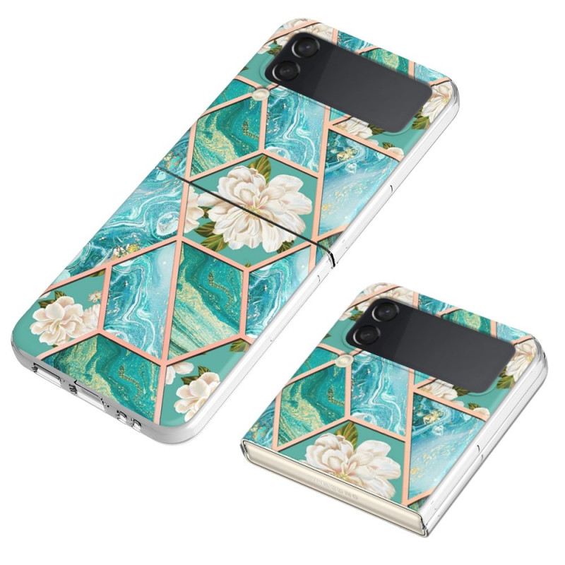 Fliptok Samsung Galaxy Z Flip 4 Bőrtok Virágos Márvány