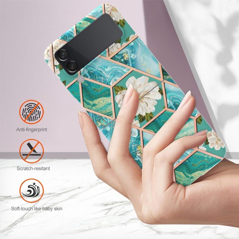 Fliptok Samsung Galaxy Z Flip 4 Bőrtok Virágos Márvány