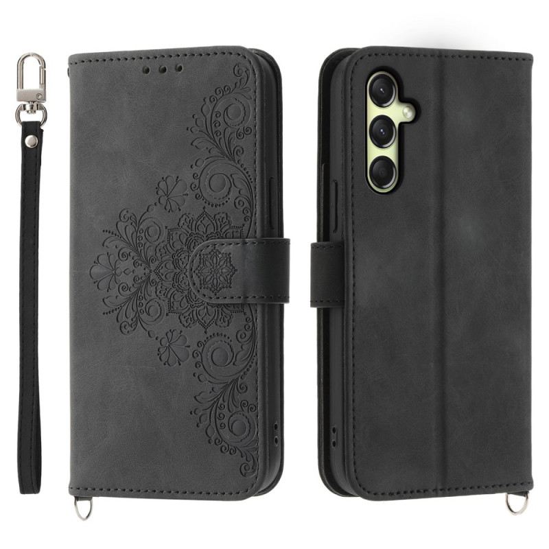 Bőrtok Samsung Galaxy A16 5g Csipkemintás Pánttal És Vállpánttal