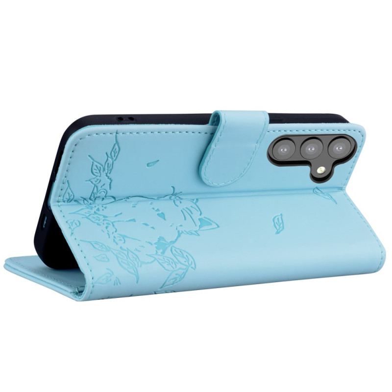 Bőrtok Samsung Galaxy A16 5g Macskalenyomat Szíjjal