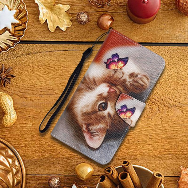 Bőrtok Samsung Galaxy A16 5g Pillangó És Macska Minta