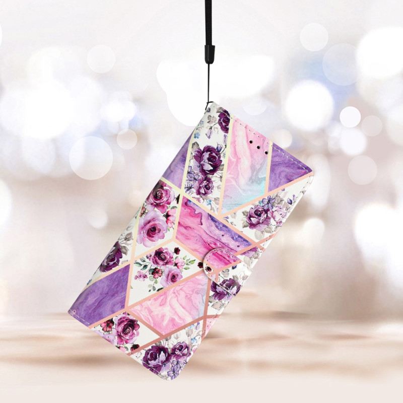 Kinyitható Bőrtok Samsung Galaxy A16 5g Lila Virágmintás