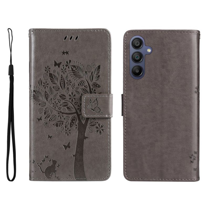 Kinyitható Bőrtok Samsung Galaxy A16 5g Macska És Fa Minta