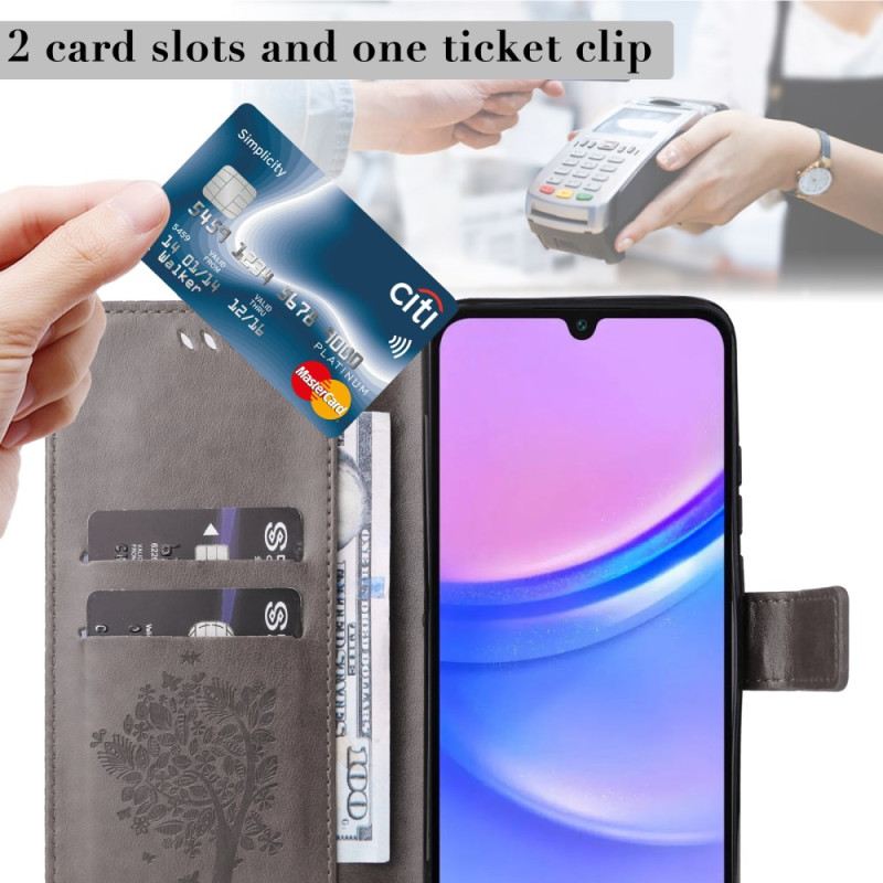 Kinyitható Bőrtok Samsung Galaxy A16 5g Macska És Fa Minta