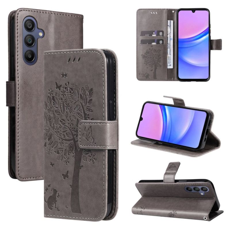 Kinyitható Bőrtok Samsung Galaxy A16 5g Macska És Fa Minta