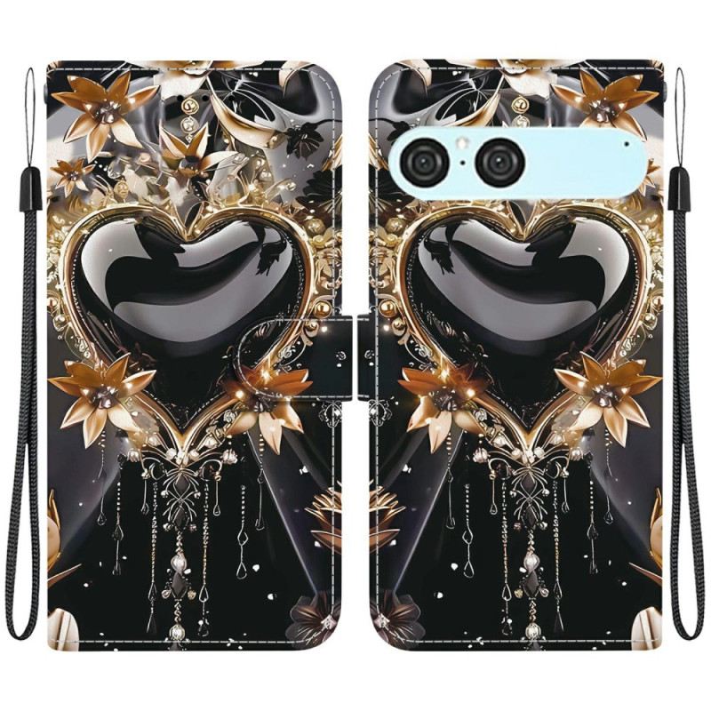 Bőrtok Sony Xperia 10 Vii Fekete És Arany Szív