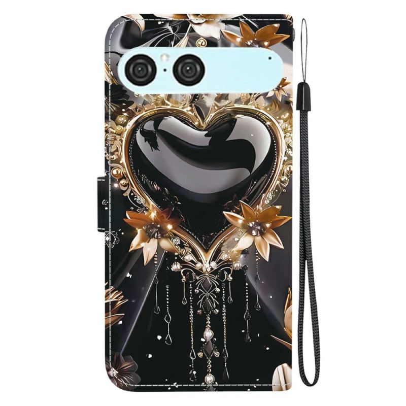 Bőrtok Sony Xperia 10 Vii Fekete És Arany Szív