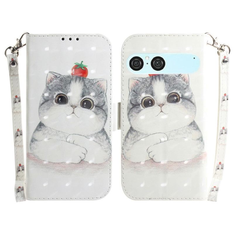 Bőrtok Sony Xperia 10 Vii Macska És Eper Nyakpánt