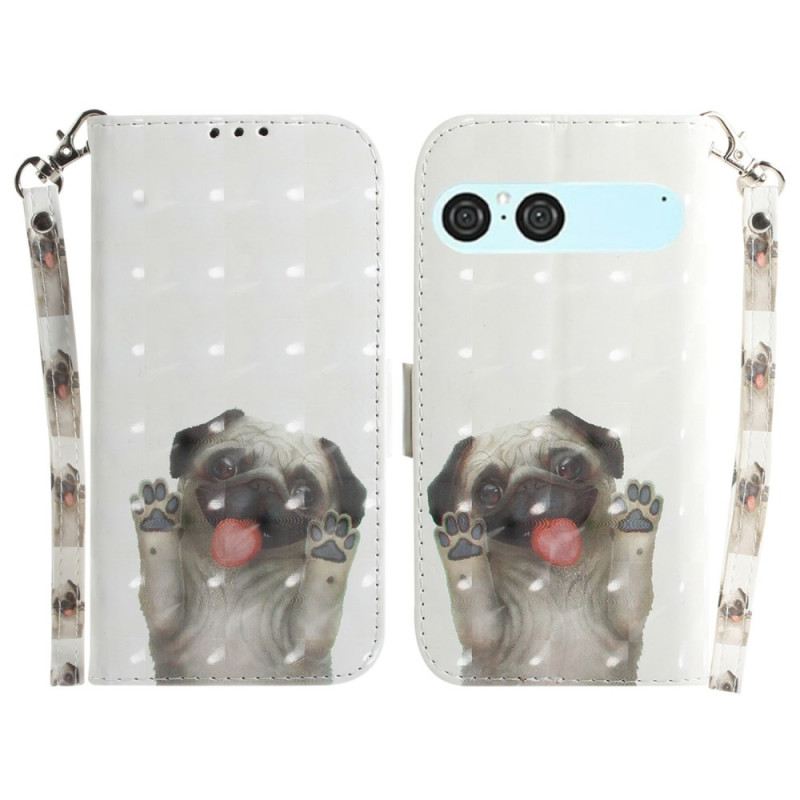 Bőrtok Sony Xperia 10 Vii Mopsz Mintás Nyakpánt