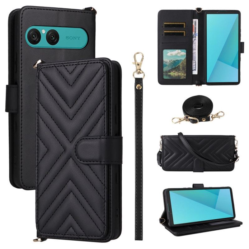 Bőrtok Sony Xperia 10 Vii Steppelt Pánttal És Csuklópánttal