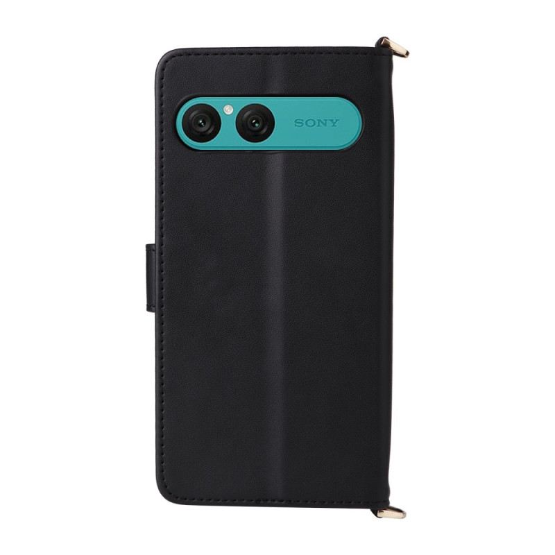 Bőrtok Sony Xperia 10 Vii Steppelt Pánttal És Csuklópánttal