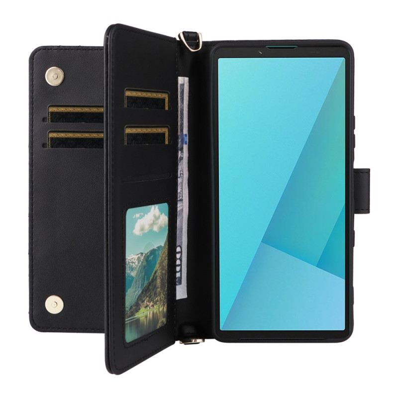 Bőrtok Sony Xperia 10 Vii Steppelt Pánttal És Csuklópánttal