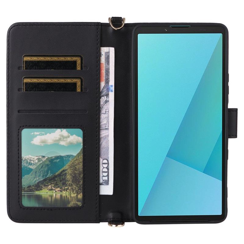 Bőrtok Sony Xperia 10 Vii Steppelt Pánttal És Csuklópánttal