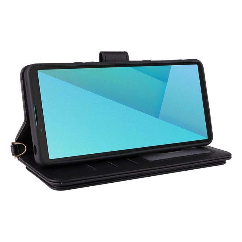 Bőrtok Sony Xperia 10 Vii Steppelt Pánttal És Csuklópánttal