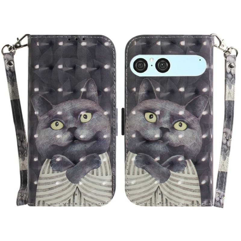 Kinyitható Bőrtok Sony Xperia 10 Vii Szürke Macska Nyakpánt