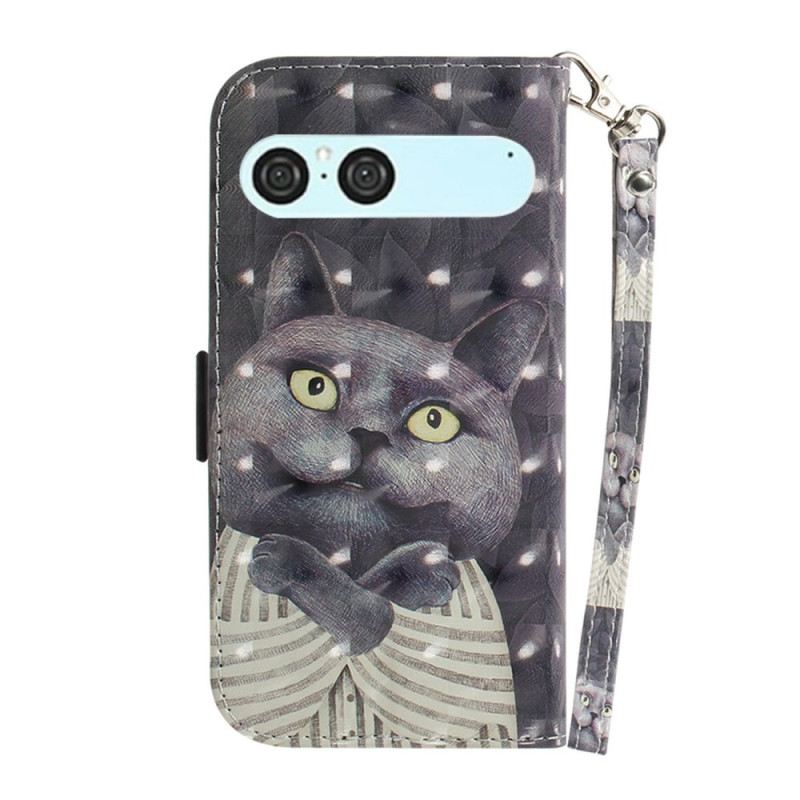 Kinyitható Bőrtok Sony Xperia 10 Vii Szürke Macska Nyakpánt