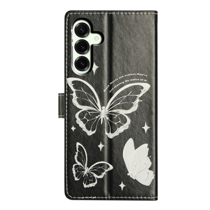 Bőrtok Samsung Galaxy A17 4g / 5g Fekete-fehér Pillangók