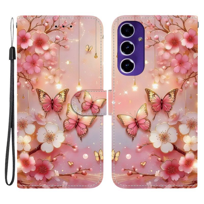 Bőrtok Samsung Galaxy A17 4g / 5g Piros Virágminta