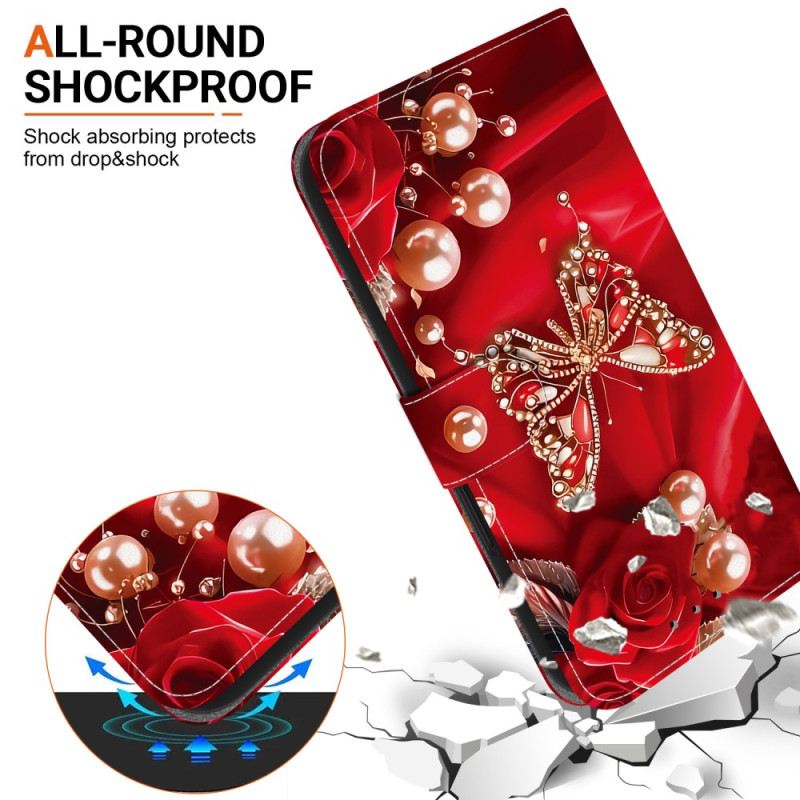 Fliptok Samsung Galaxy A17 4g / 5g Arany És Gyöngy Pillangó