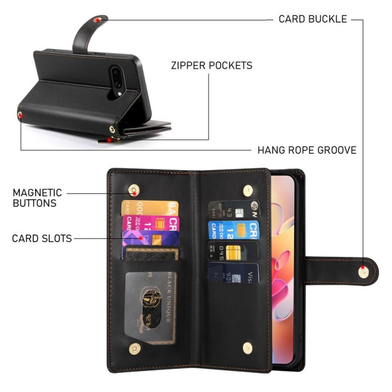 Fliptok Samsung Galaxy A17 4g / 5g Pénztárca Cipzáras Zsebbel És Pántokkal